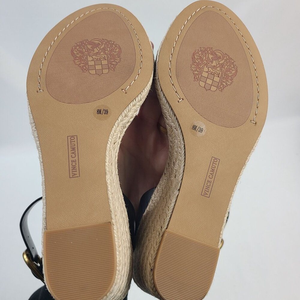 Vince Camuto Felia Black Leather Espadrille Wedge Sandals - Picture 8 of 9